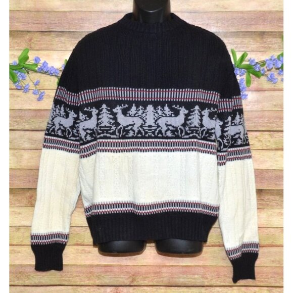 Mens Vintage 80's Christmas Ski Sweater Rob Winter Nordic Knit XL Deer Crew Neck - Picture 1 of 6